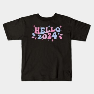 Hello 2024 pastel retro design Kids T-Shirt